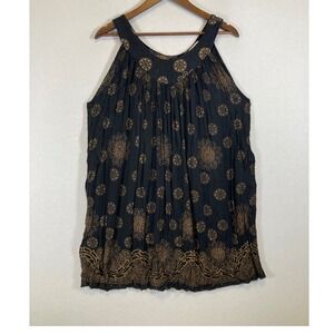 Boho Chic Belma New York Women OS Black Gold Block‎ Print Sleeveless Tunic Top